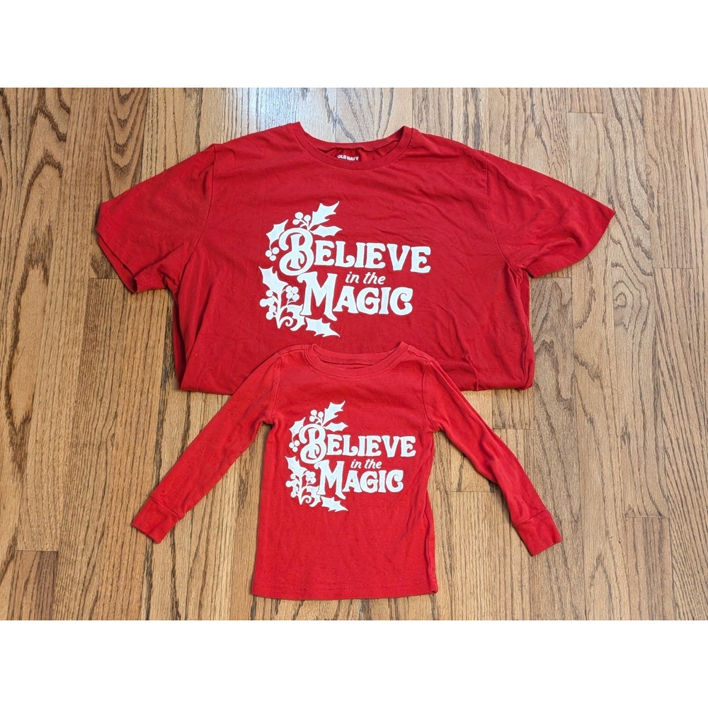 Old Navy Match the Fam Christmas Pajamas Set 2T & Women's L Red Believe in Magic